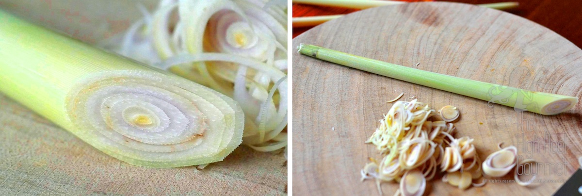 These are the parts that we don't put in the curry paste but save for other use. The left picture shows when to stop slicing the stalk. The right shows how long a piece we bought.