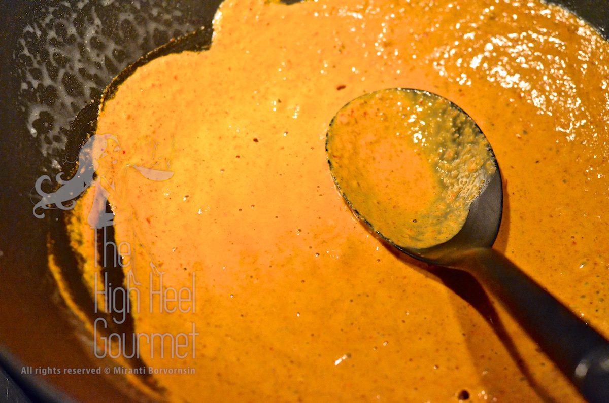 Stir until the curry paste and coconut cream are blended.