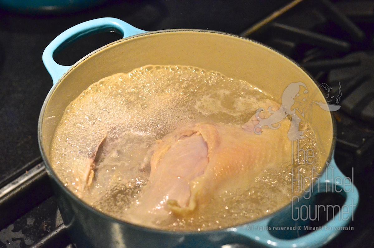 This is the chicken in the pot with water at a rolling boil, right before I closed the lid.