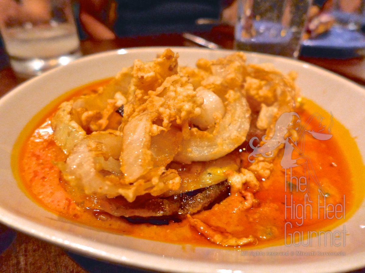 Eggplant in thick yogurt and garlic curry.