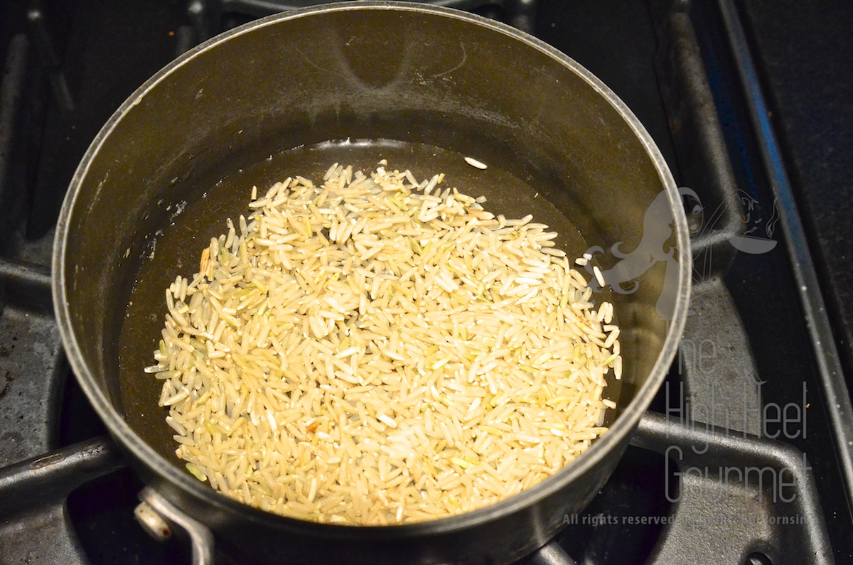 Put rice grains in the pot add three times more water and cook at the highest level of heat.