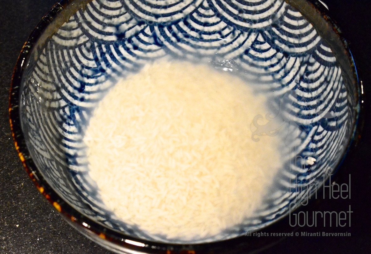 Put rice and water in a deep bowl, deep enough so when the water reaches a boil it won't spill.