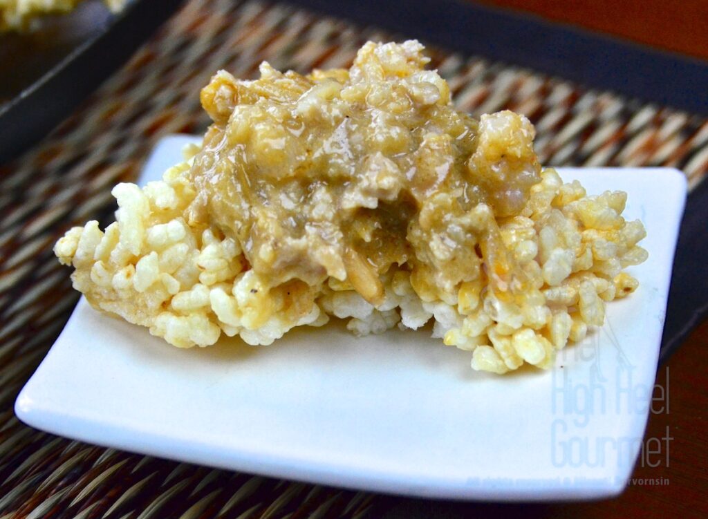Thai Deep Fried Rice Crispy Cake with Shrimp, Pork and Peanuts in ...